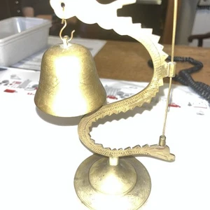 Vintage Brass Dragon Dinner Bell & Mallet Hammer Chinese Asian Snake - Picture 1 of 3