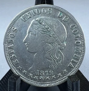 1872 Kolumbien 2 Dezimos, KM# 155,2, Silber, 45k Auflage !! SELTENE ART - Bild 1 von 2