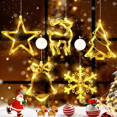 5 Piezas Decoraciones de Luces de Ventana de Navidad, Campana Iluminada Árbol Reno Copo de Nieve... Foto 1 de 4