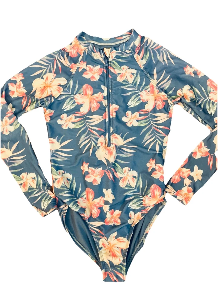 Wonder Nation Girls Swimsuit Sz L 10/12 Blue Long Sleeve Zip-Up One-Piece Hawaii - Image 1 of 4