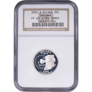 2002-S Silver Indiana State Quarter - Proof ~ NGC PF 69 ULTRA CAMEO - Picture 1 of 2