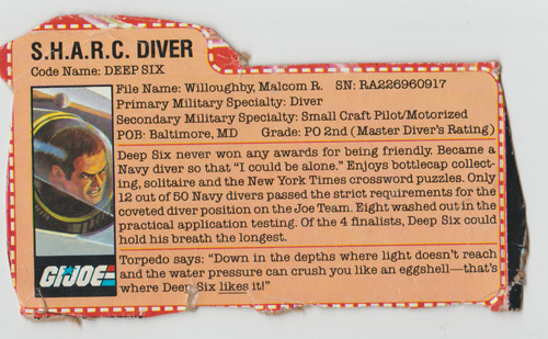 GI Joe ARAH 1984 Deep Six v.1 - File Card | eBay