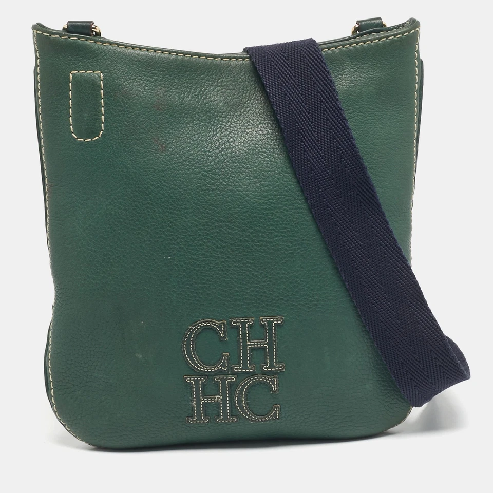 CH Carolina Herrera Green Leather Flat Crossbody Bag - Image 1 of 4