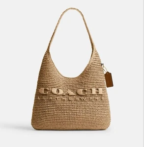 Coach Brooklyn Schultertasche 28 beige Papier Stroh Crossbody Handtasche gebraucht - Bild 1 von 6