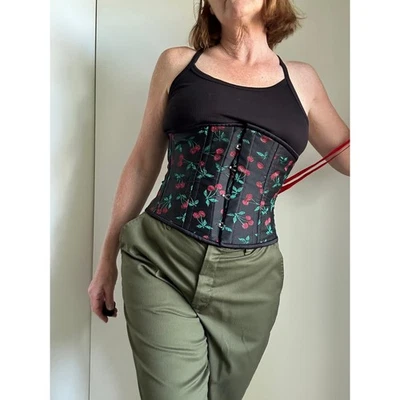 Orchard Corset Cherry Print Waist Corset Size 26 Steel Boning Laceup Under Bust - Image 1 of 4