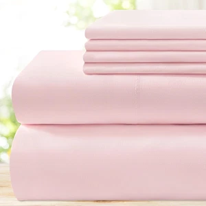 6 Pieces Bed Sheets Set(Queen, Light Pink) - Super Soft 1800 Thread Count 100% M - Picture 1 of 6