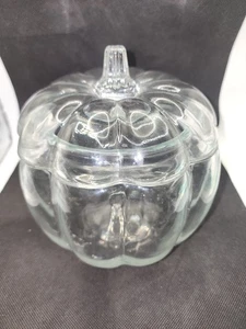 Tarro de galletas de caramelo de calabaza de vidrio transparente Anchor Hocking vintage con tapa - Imagen 1 de 6