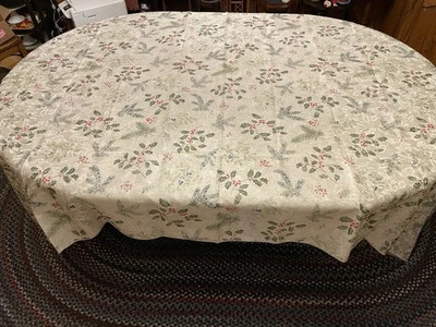 LARGE Christmas Tablecloth ~Holly Greenery~Oblong 102” X 60“ EUC - Image 1 of 4