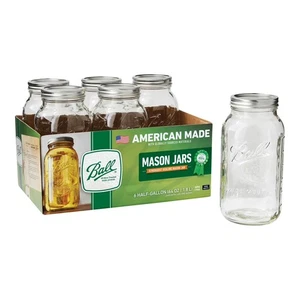 Ball Glass Mason Jar W/Lid , Band, Wide Mouth, 64 Ounces, 6 Count. - Picture 1 of 6