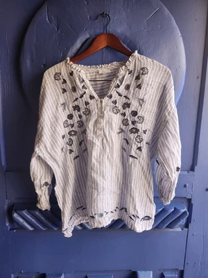 J.Jill Love 亚麻 100% 亚麻衬衫上衣女式大码蓝色绿色 3/4 袖 — 第 1/4 张图片