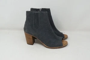 Toms Ankle Boots Bootie Suede Leather Block Heel Open Toe Size 6.5 - Picture 1 of 9