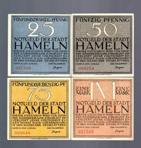 Deutsches Notgeld - Hameln - 4er Set Noten - 1921 - Bild 1 von 2