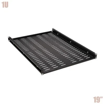 1U 19" Steel Rack Shelf Adjustable Deep Vented 250lb 113 kg Capacity Black - Image 1 of 4