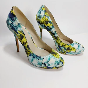 Karen Millen Heels Womens UK 7 Floral Yellow Blue Court Stiletto Shoes - Picture 1 of 8