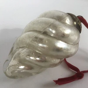 Christmas Kugel Ornament Silver Mercury Glass Brass Cap Antiqued Rib Swirl 3.75” - Picture 1 of 13