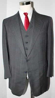 William Fioravanti Bespoke Gray Plaid 3 Piece Two Button Suit 44 Regular 41 31 - Image 1 of 4