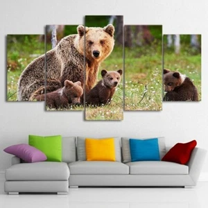 Brown Bear Family 5 Piece Canvas Print Wall Art Poster Home Decor - Picture 1 of 4