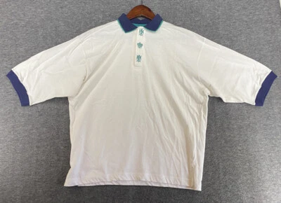 Vintage Generra Polo Men's Size XL White Blue Green Short Sleeve Shirt Foto 1 de 4