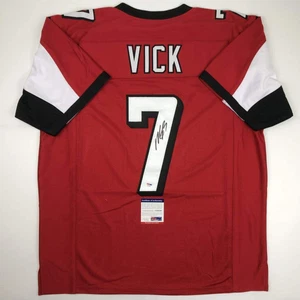 Autographed/Signed MICHAEL MIKE VICK Atlanta Red Football Jersey PSA/DNA COA - Picture 1 of 4