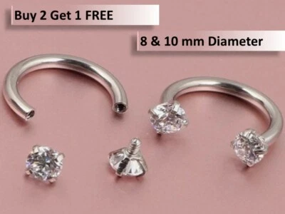 Internally Threaded Double Crystal Horseshoe Piercing Hoop Ring Gift Idea - Image 1 of 4