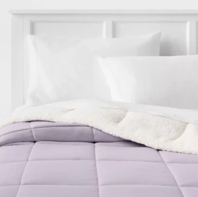 PURPLE- Microfiber Reversible Comforter (TWIN- X-Long)-Faux Shearling(Brand New) - Image 1 of 4