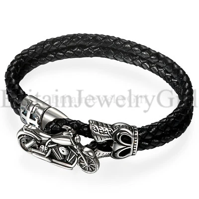 Brazalete de cuerda de cuero trenzado punk de acero inoxidable para motociclista para hombre Foto 1 de 4
