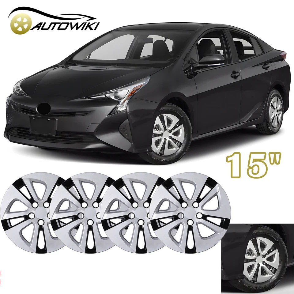 15" Black Silver Lacquer Hubcap Set Of 4 Wheel Covers For 2016-2022 Toyota Prius - Изображение 1 из 4
