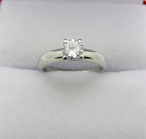 Solid 14k White Gold Natural Round Diamond 0.40 ct Solitaire Ring size 6 - Picture 1 of 14