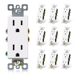 10 enchufes pared blancos mate 15A 125V, 3 polos, grado residencial, UL. - Picture 1 of 12
