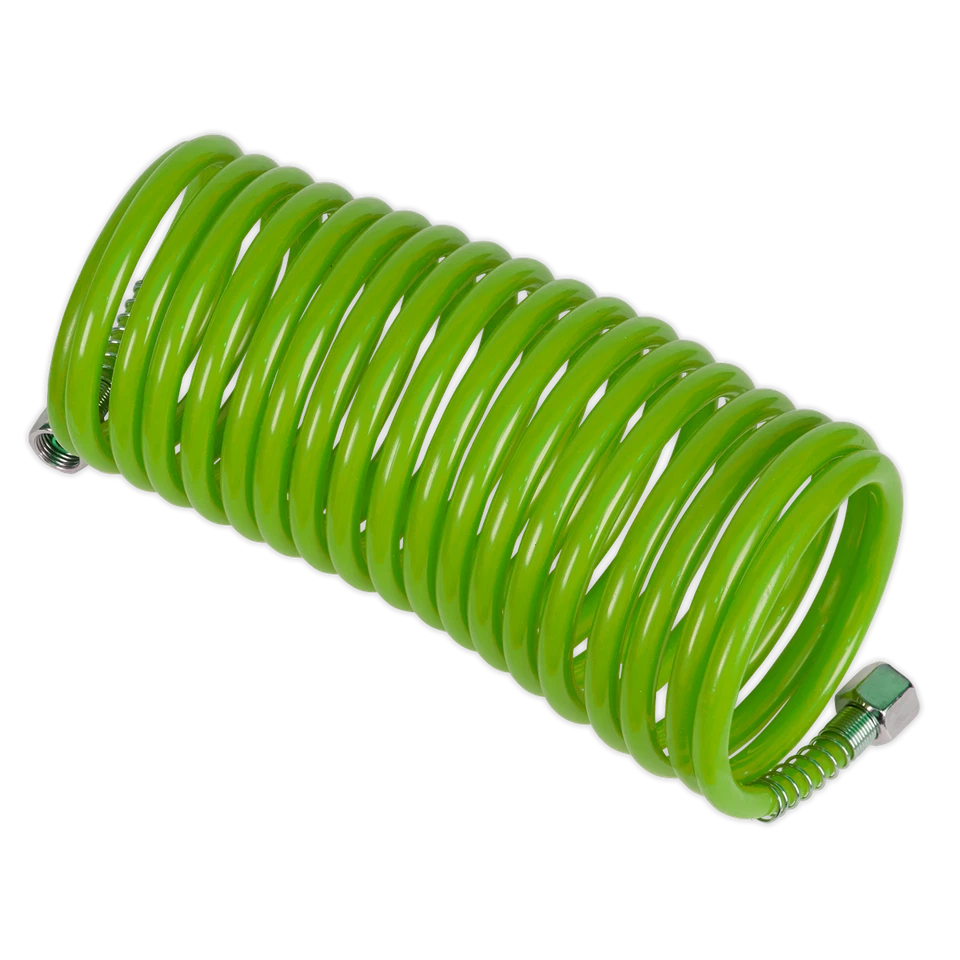 Sealey PE Coiled Air Hose 5m x 5mm with 1/4"BSP Unions - SA335G - Image 1 of 1