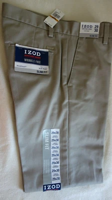 IZOD HERITAGE CHINO WRINKLE FREE  W29/L30 SLIM FIT FLAT FRONT Men's Pant $50 - Image 1 of 4