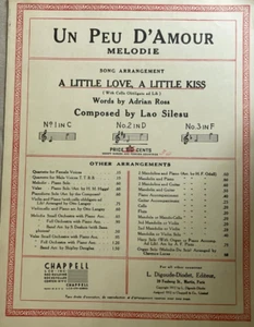 UN PEU D`AMOUR (A LITTLE LOVE, A LITTLE KUSS) KOMPONIERT VON LAO SILESU 1912 - Bild 1 von 5