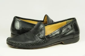 Vintage Johnston & Murphy Men's Moc Toe Penny Loafers Size 8 M Black Leather - Picture 1 of 12