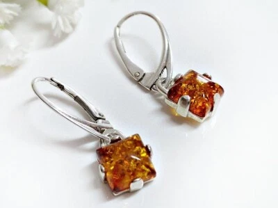 Bernstein Ohrhänger Silber 925 Ohrringe cognac braun echt Sterlingsilber bj276 - Bild 1 von 4