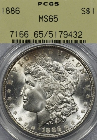 1886 $1 PCGS MS65 OGH Morgan Silver Dollar Old Green Holder Cover