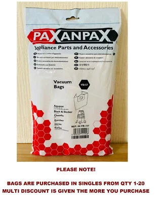 QTY: 1-20 Vacuum Bags - AQUAVAC, BLACK & DECKER, CLEANFIX,KARCHER, JAYVAC,EARLEX - Image 1 of 3