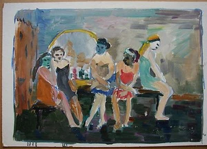 Ukrainian Soviet Oil Painting girl figure Children gymnast sketch - Picture 1 of 5