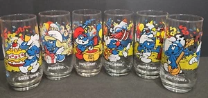 Hardee's Peyo Blue Smurf Drinking Glasses Complete Set of 6 1983 Vintage - Picture 1 of 8