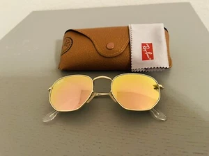 Ray-Ban Hexagonal Flat Lens, Size M 51-21. Color Gold Frame / Pink Mirror Lens - Picture 1 of 5