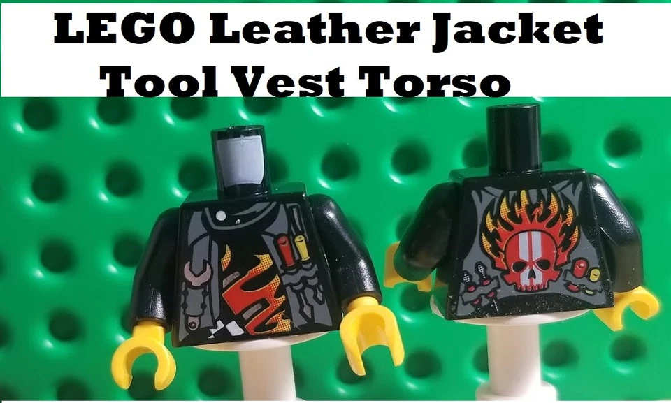 LEGO Minifigure Torso Leather Jacket Tool Vest Wrench Chrome Flaming Skull - Image 1 of 1