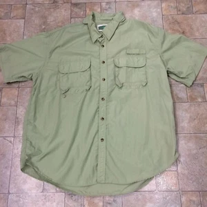 Outdoors Brand Green Vented Shirt SS Button Front Mens L Fishing Hiking Nylon - Picture 1 of 9