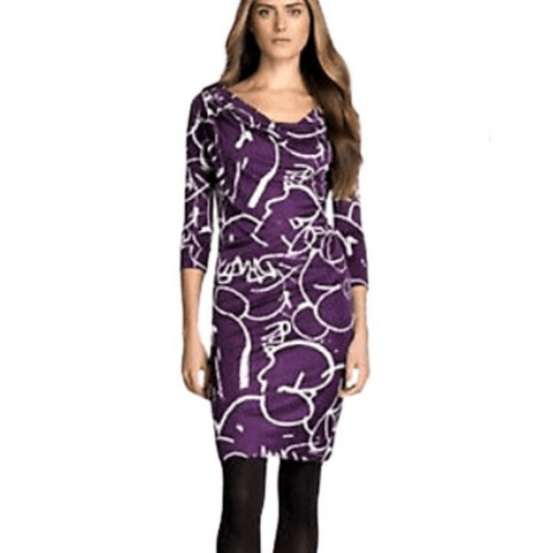 Abito TORY BURCH viola sogno Francis graffiti seta collo cappuccio