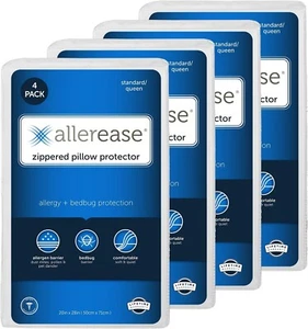 AllerEase Allergy Pillow Protector, Standard/Queen - 4 Pack, NEW - Picture 1 of 6