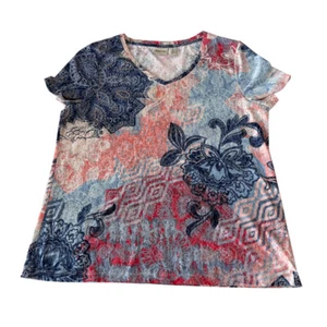 T-shirt donna Zenergy Chicos piccola mista floreale con perline nuova senza etichetta - Foto 1 di 5