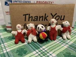 ❤️Vintage 5 CROCHET CHRISTMAS MINI ORNAMENTS Bear Panda Red White - Picture 1 of 13
