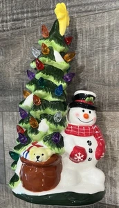 CRACKER BARREL Illumina Ceramica Stile Retrò Albero di Natale Pupazzo di Neve 12", Funzionante - Foto 1 di 7