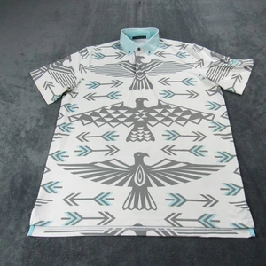 Greyson Polo Shirt XL White Gray Blue Thunderbird Aztec Arrow Golf Performance - Picture 1 of 12