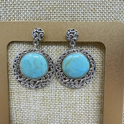 Vintage Barse 925 Sterling Silver Turquoise Post Pierced Dangle Earrings - Image 1 of 4