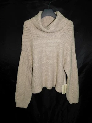 Elie Tahari M NWT Sand Beige Cowl Neck Sweater Soft Warm Cable Knit NEW Tags - Image 1 of 4