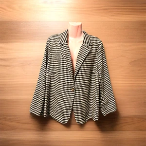 Ladies Black & White Dogtooth Check Blazer / Jacket Wool Feel Size XL 16-18 NEW - Picture 1 of 7
